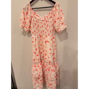 LoveShackFancy Target Pink Floral Smocked Tiered Lace Trim Midi Dress Small